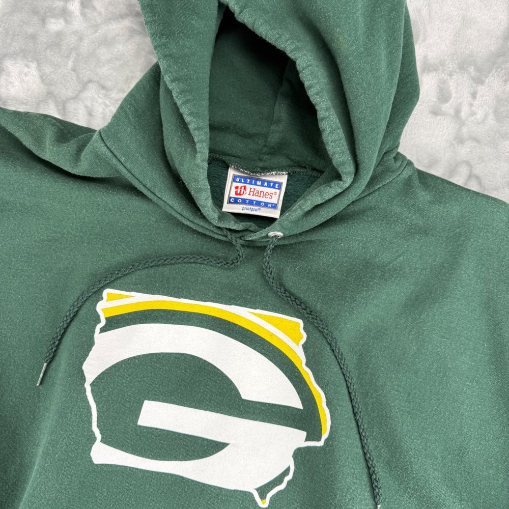 Vintage Hanes Ultimate Cotton Green Bay Packers Hoodie Mens 3XL Green Sweatshirt - Picture 13 of 16